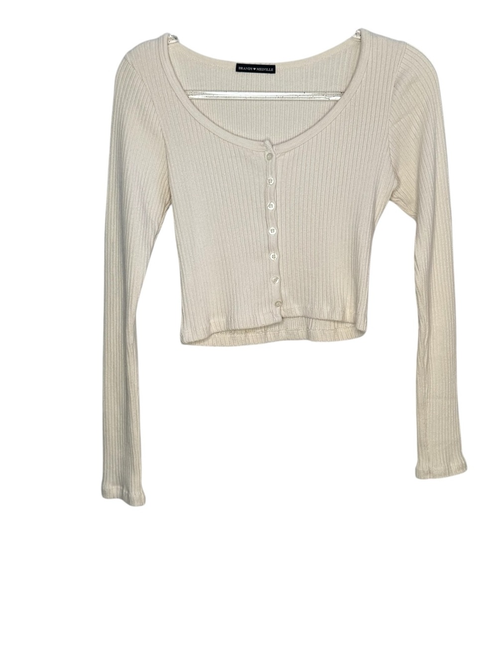 Brandy Melville Ribbed Crop Top Cream Button Front Long Sleeve Italy XS